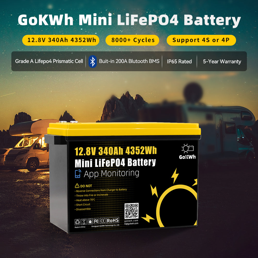 GoKWh 12V 340Ah Mini Built in 200A Bluetooth BMS LiFePO4 Battery