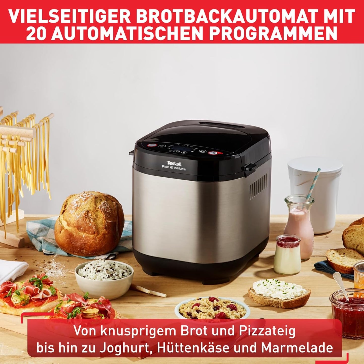 Bread Maker 20 Automatic Programmes 3 Bread Sizes and Browning Levels Adjustable Also for Cakes, Pizza, Pasta Dough, Includes Accessories, 610 W