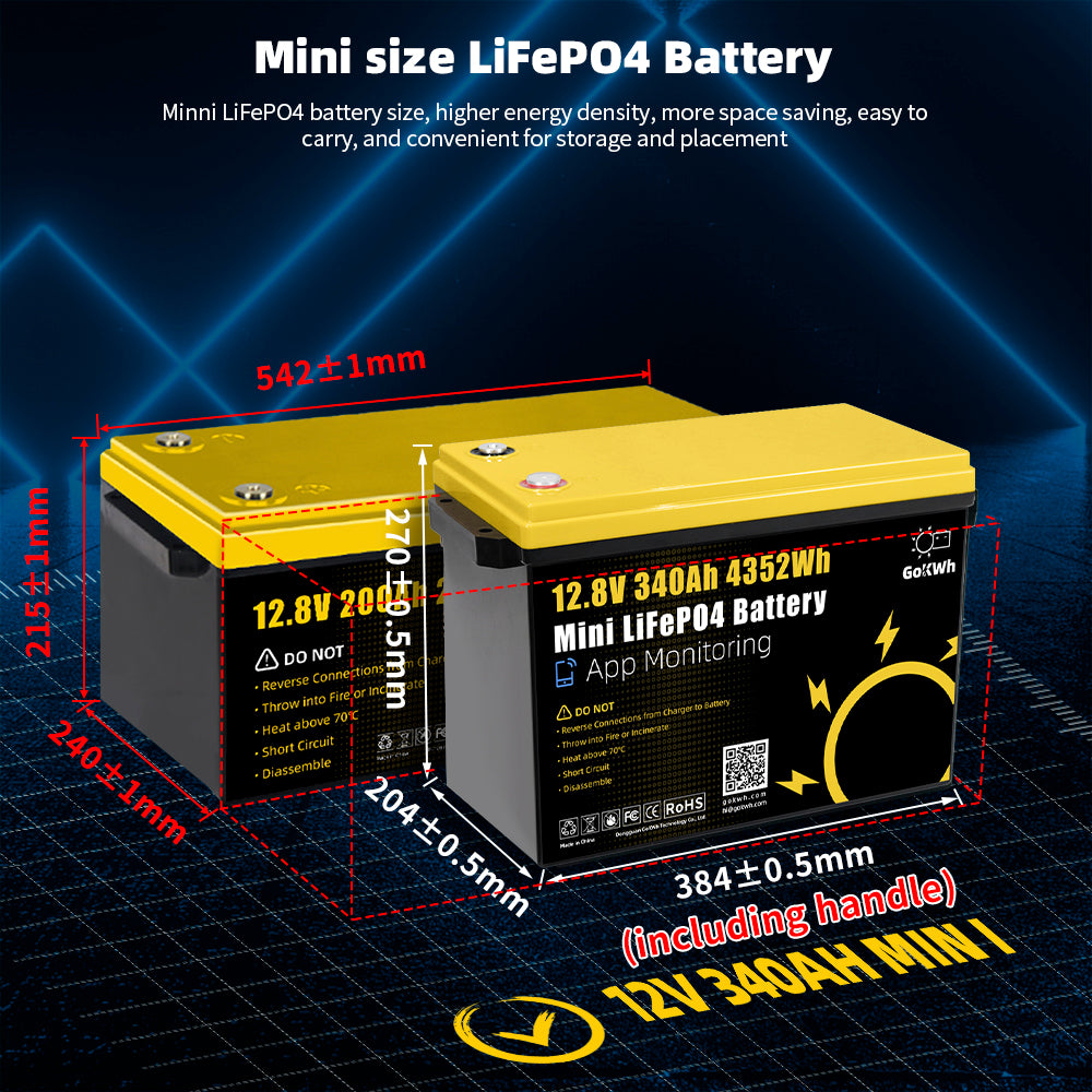 GoKWh 12V 340Ah Mini Built in 200A Bluetooth BMS LiFePO4 Battery