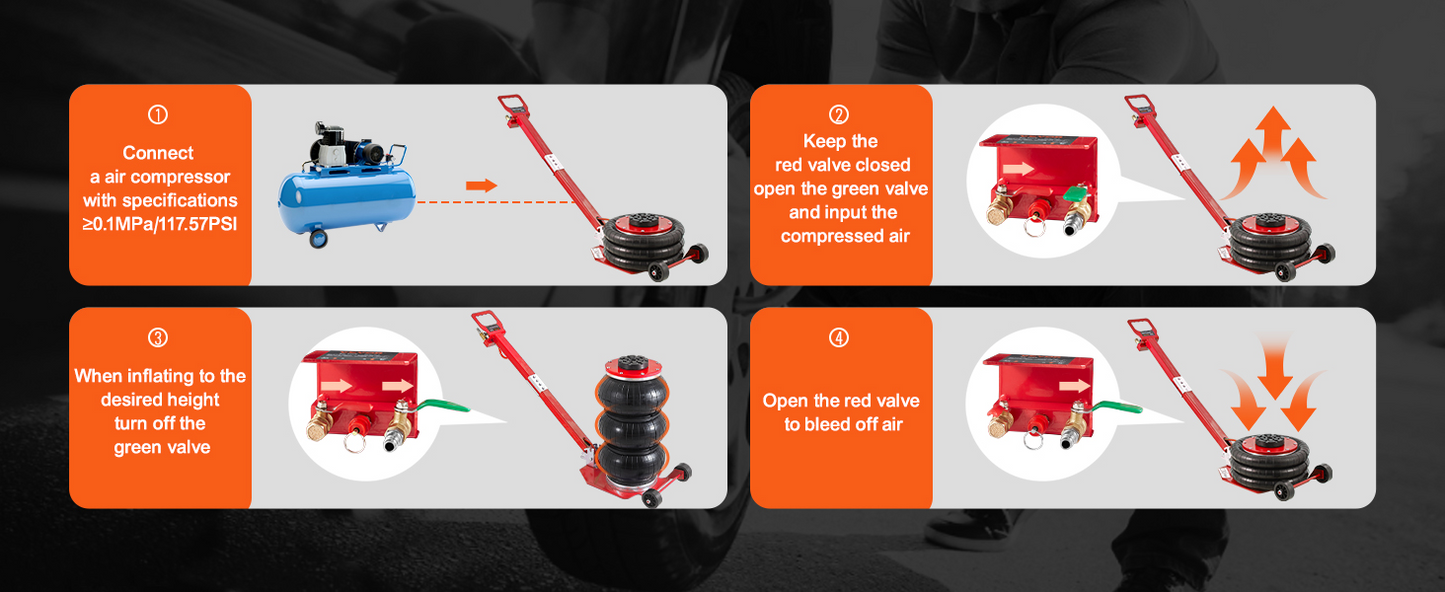 Mudiro Air Jack 3 Ton 6600 lbs / 5 Ton 11000 lbs Air Bag Jack with Six Steel Pipes 15.75 inch/400 mm / 18.5 inch/470 mm Lift up Fast Lifting Pneumatic Jack with Adjustable Long Handle for Cars Garages Repair - 3T