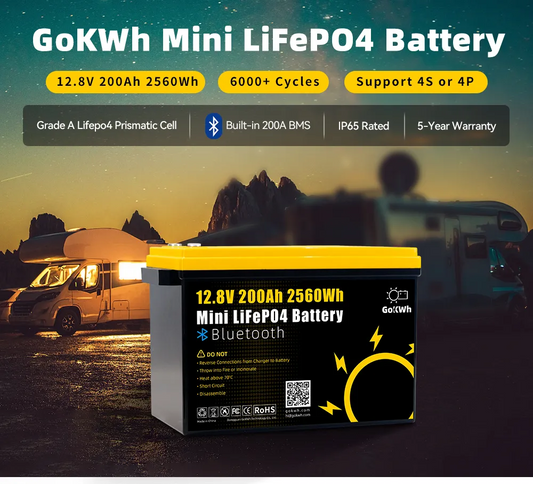 GoKWh 12V 200Ah Mini LiFePO4 Battery Build-in Smart Bluetooth