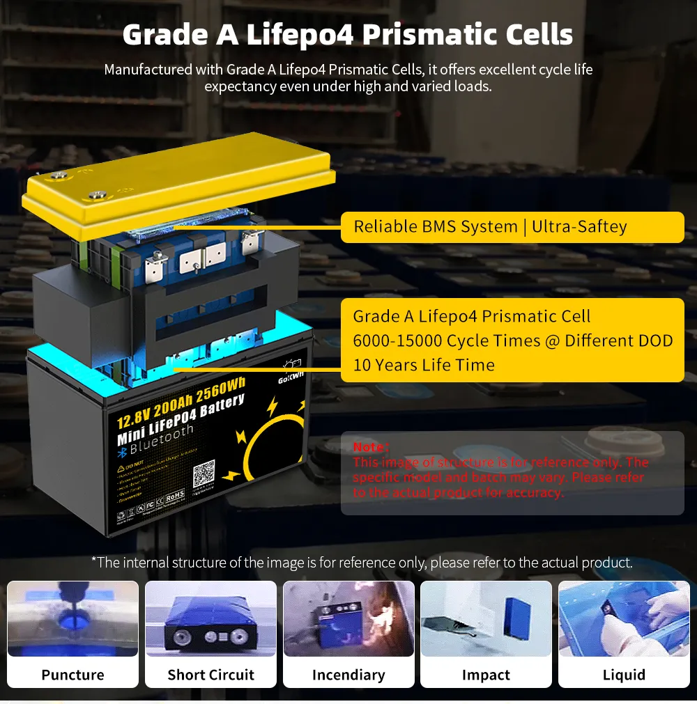 GoKWh 12V 200Ah Mini LiFePO4 Battery Build-in Smart Bluetooth